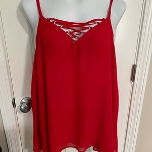 Red spaghetti strap top with front lacing